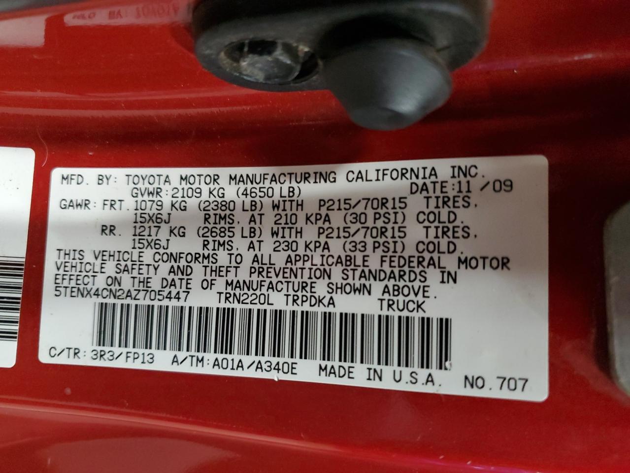 2010 Toyota Tacoma VIN: 5TENX4CN2AZ705447 Lot: 83768955