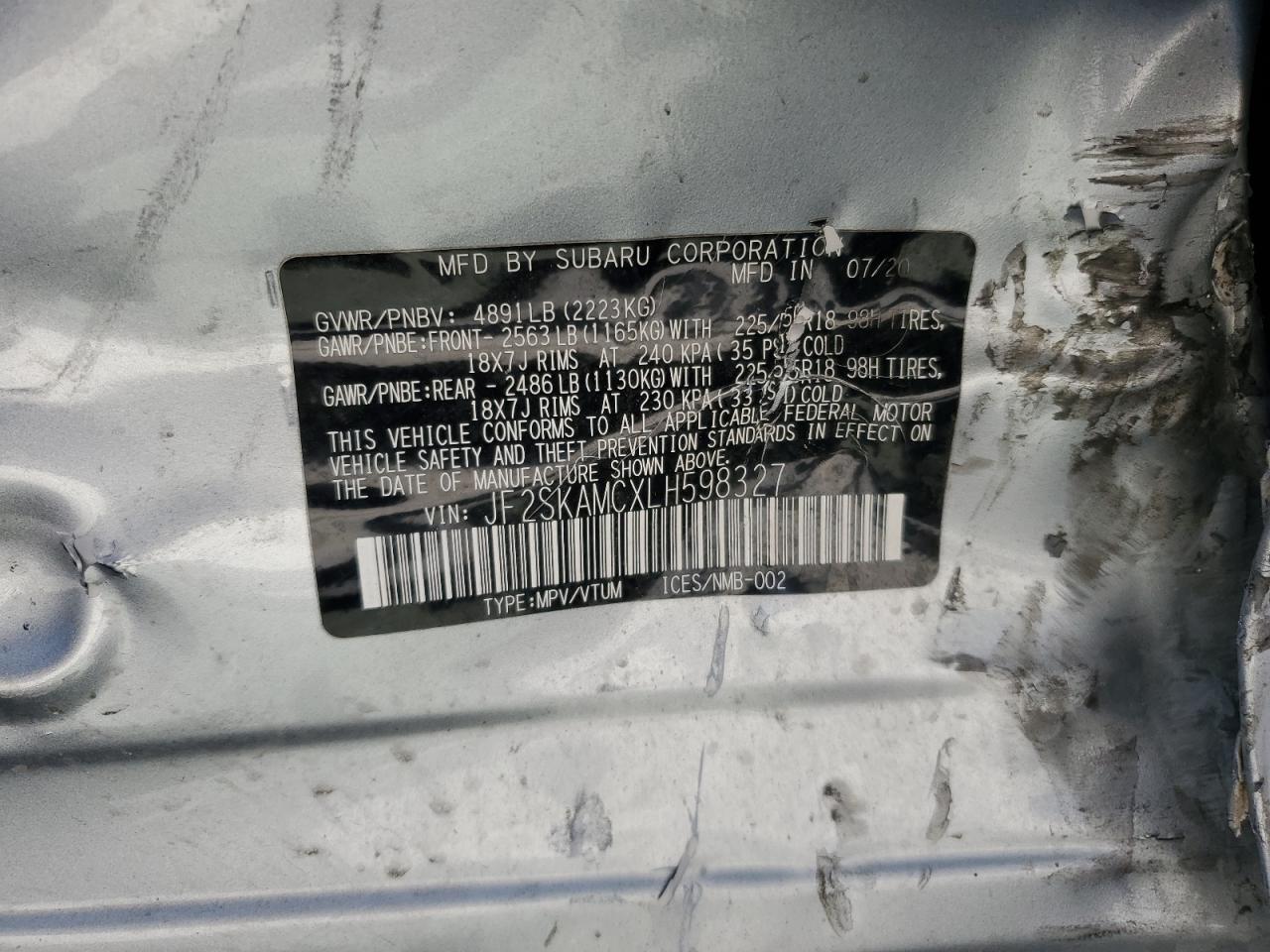 2020 Subaru Forester Sport VIN: JF2SKAMCXLH598327 Lot: 80574045