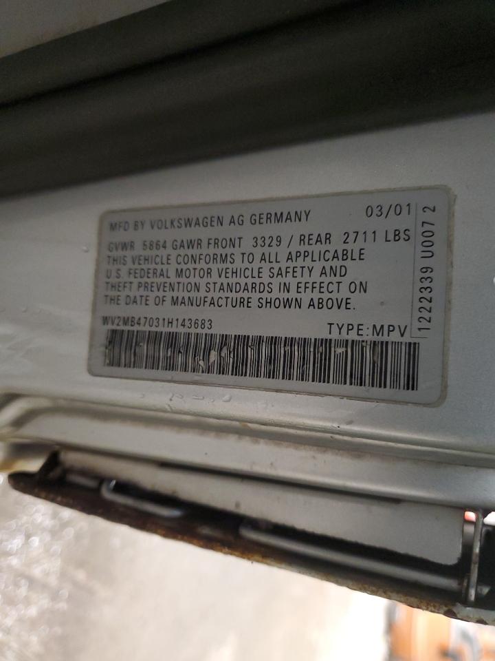 2001 Volkswagen Eurovan Mv VIN: WV2MB47031H143683 Lot: 70835805