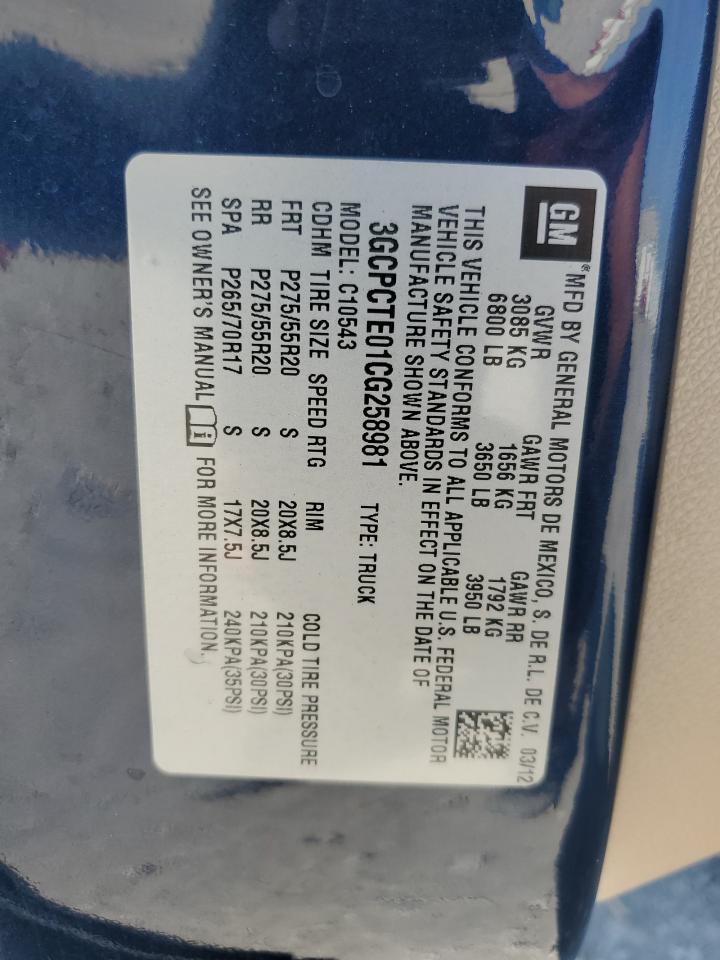 2012 Chevrolet Silverado C1500 Ltz VIN: 3GCPCTE01CG258981 Lot: 84827515