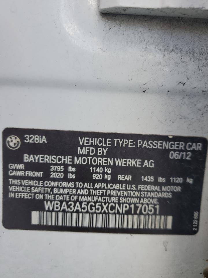 2012 BMW 328 I VIN: WBA3A5G5XCNP17051 Lot: 81655305