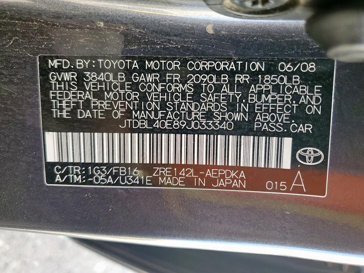 2009 Toyota Corolla Base VIN: JTDBL40E89J033340 Lot: 83985935