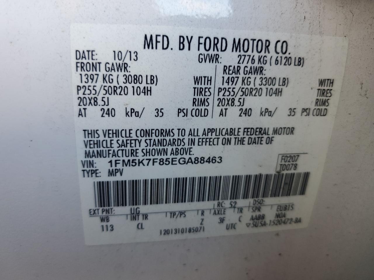 2014 Ford Explorer Limited VIN: 1FM5K7F85EGA88463 Lot: 71299275