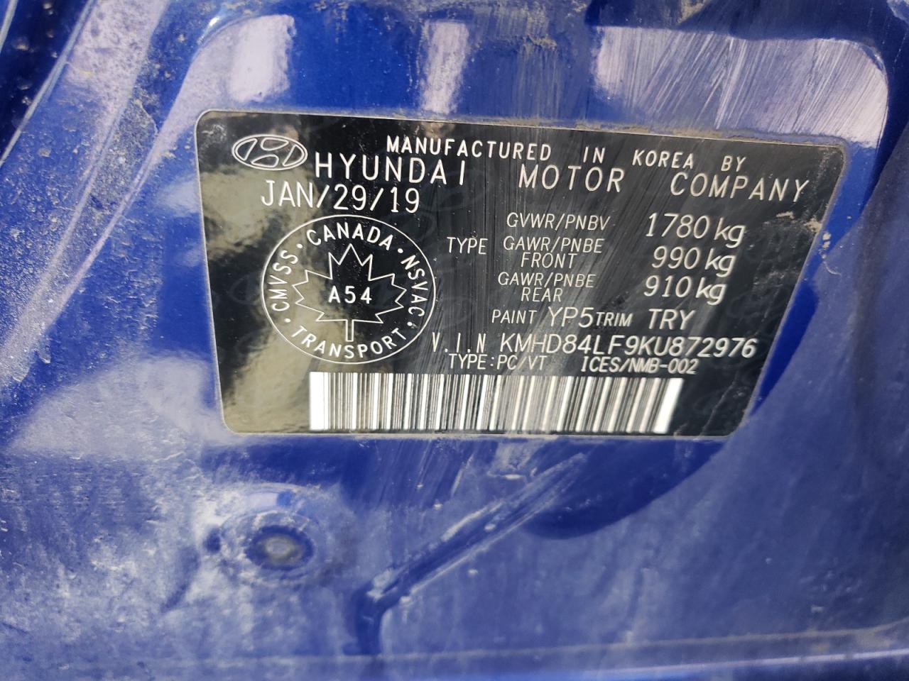 2019 Hyundai Elantra Sel VIN: KMHD84LF9KU872976 Lot: 83951615