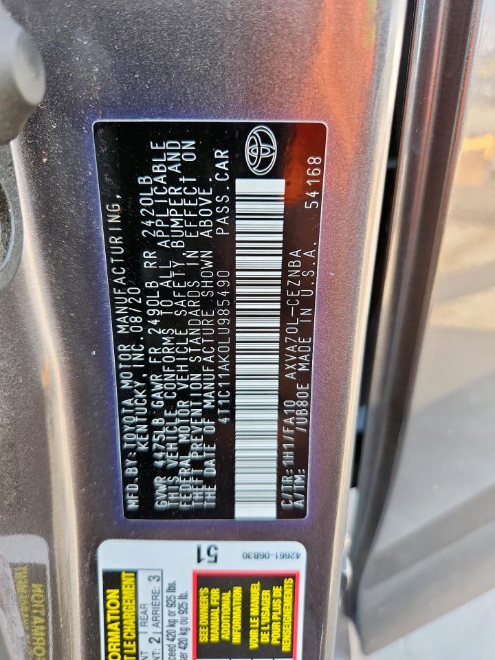 2020 Toyota Camry Le VIN: 4T1C11AK0LU985490 Lot: 71834075
