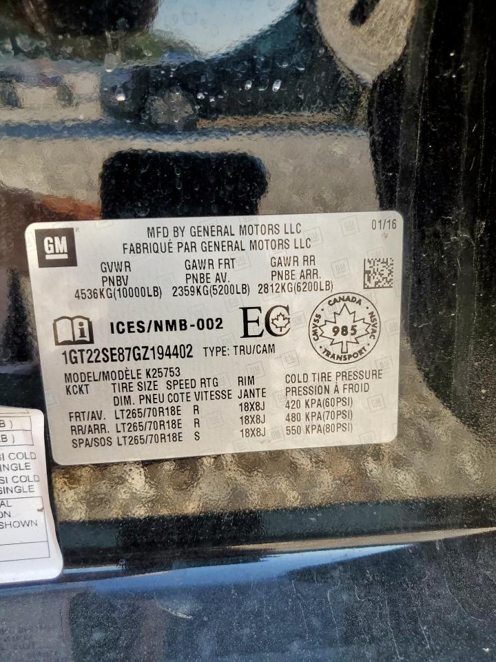 2016 GMC Sierra K2500 Sle VIN: 1GT22SE87GZ194402 Lot: 80204245