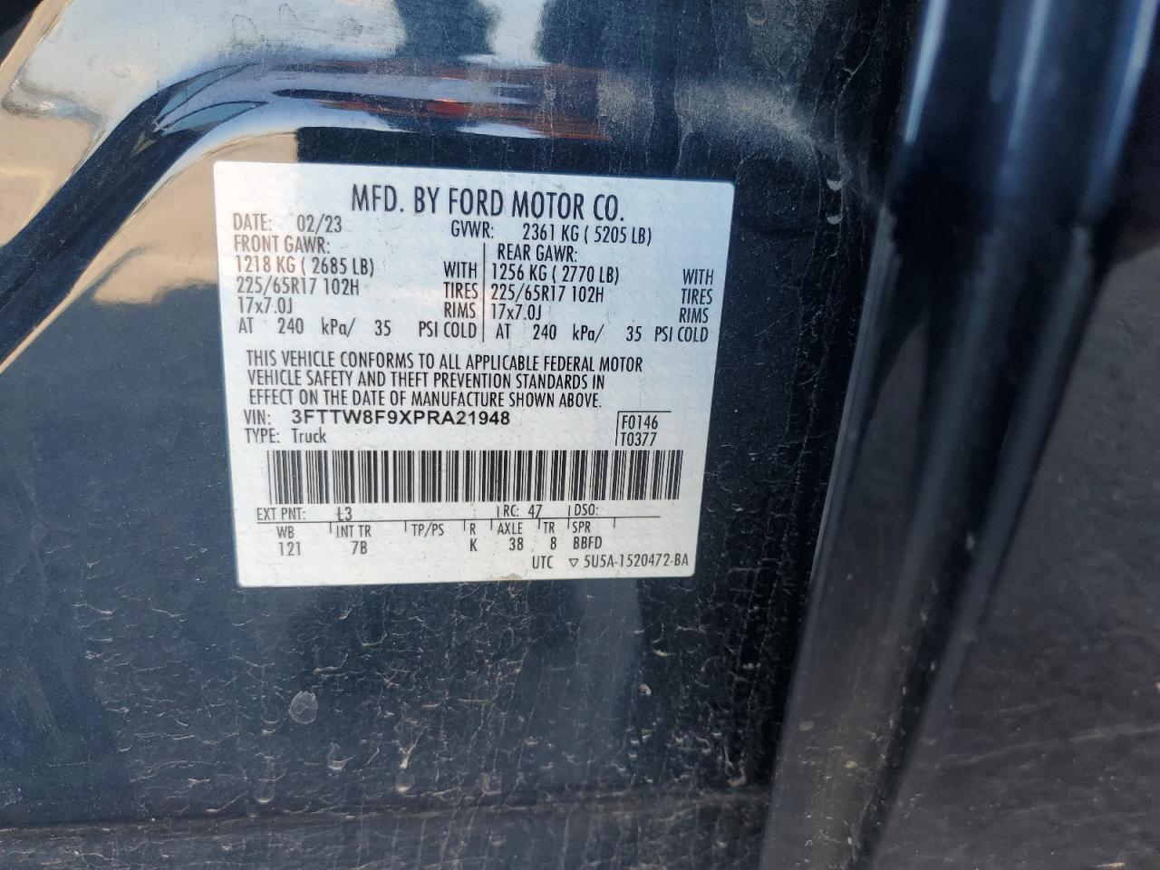 2023 Ford Maverick Xl VIN: 3FTTW8F9XPRA21948 Lot: 80070905