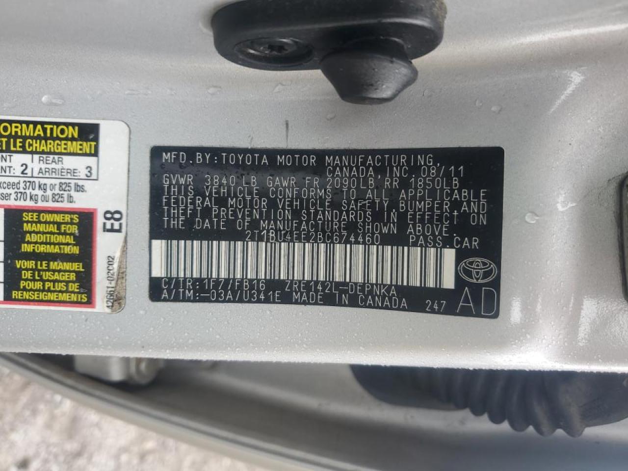 2011 Toyota Corolla Base VIN: 2T1BU4EE2BC674460 Lot: 71227435