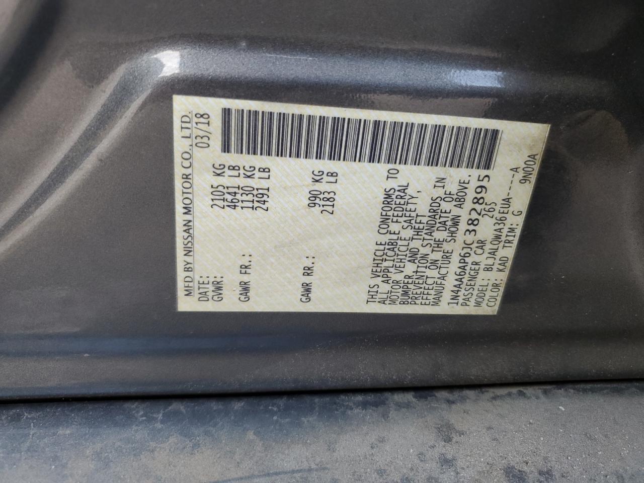 2018 Nissan Maxima 3.5S VIN: 1N4AA6AP6JC382895 Lot: 81223745