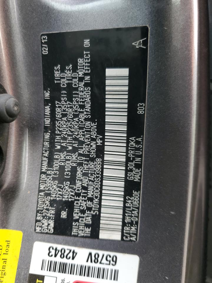 2013 Toyota Sienna Xle VIN: 5TDYK3DC6DS339898 Lot: 84268565