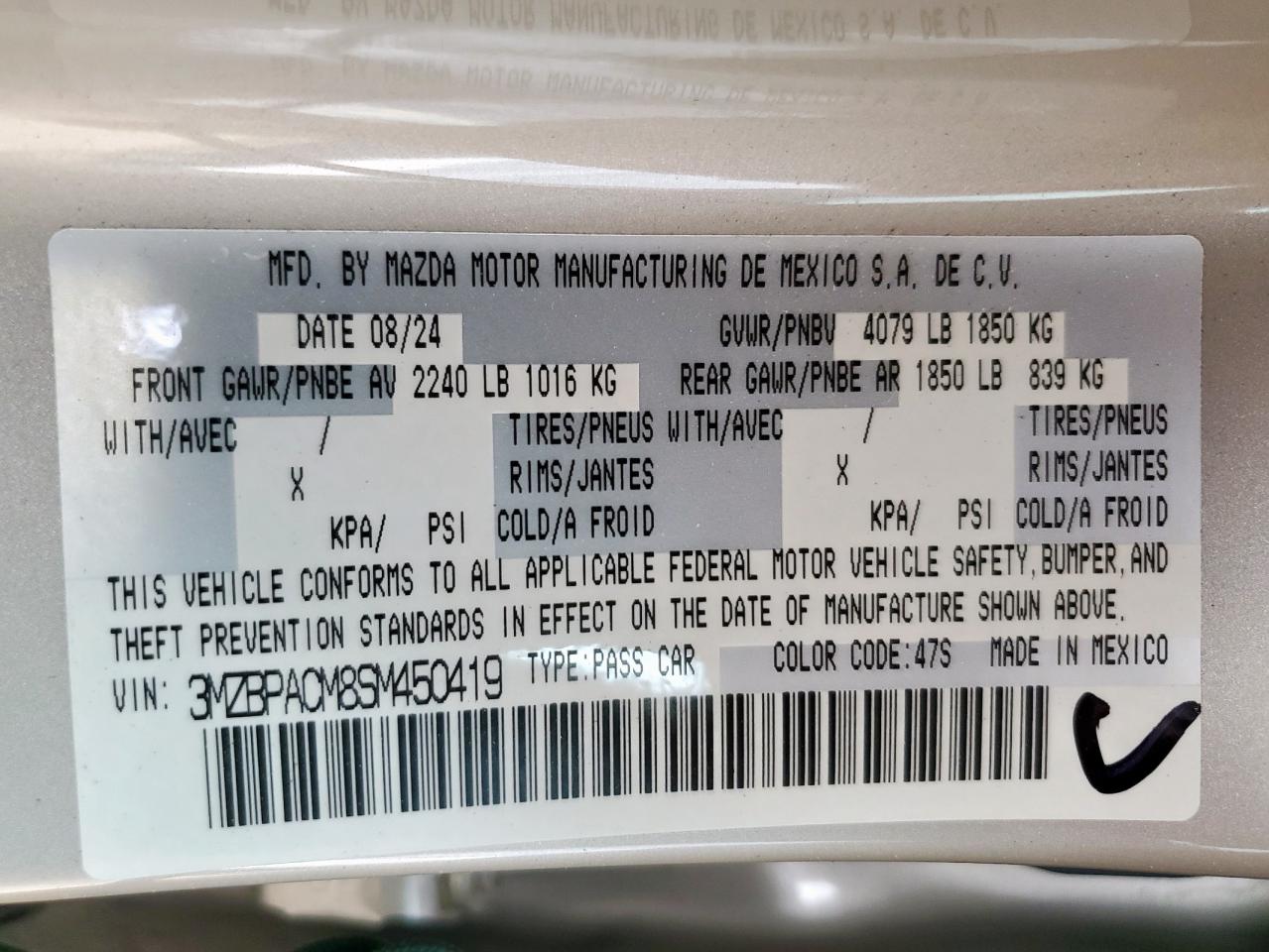 2025 Mazda 3 Preferred VIN: 3MZBPACM8SM450419 Lot: 83863645