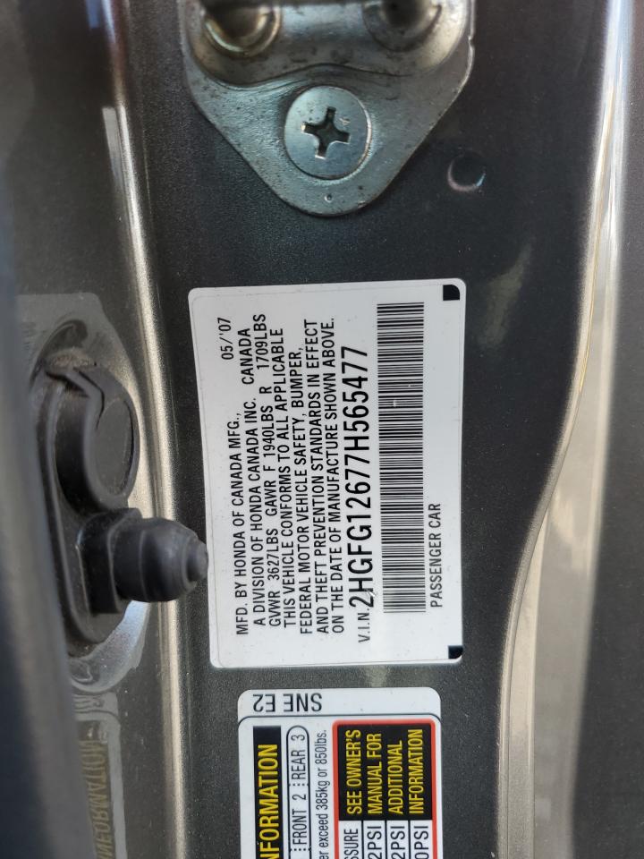 2007 Honda Civic Lx VIN: 2HGFG12677H565477 Lot: 81278635