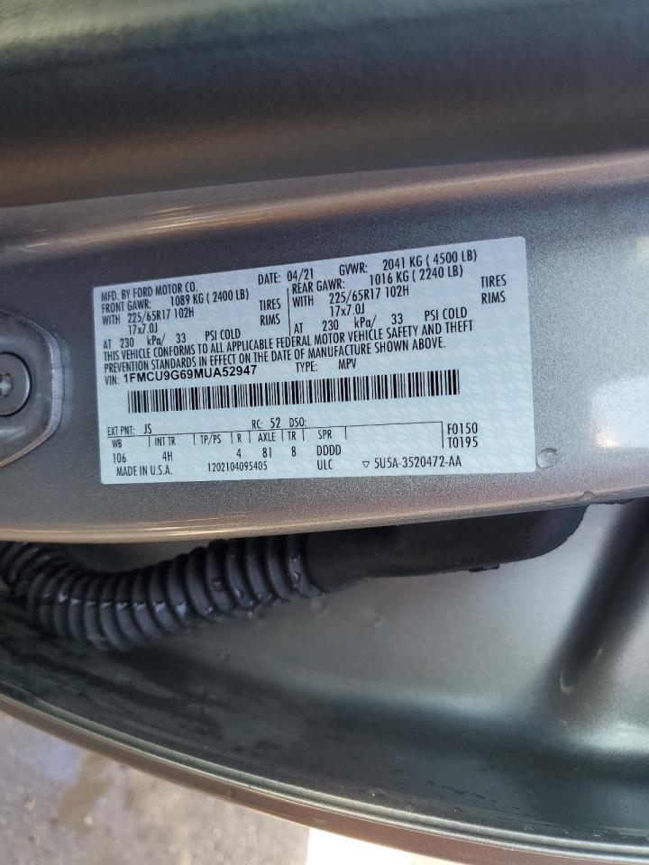 2021 Ford Escape Se VIN: 1FMCU9G69MUA52947 Lot: 84421665