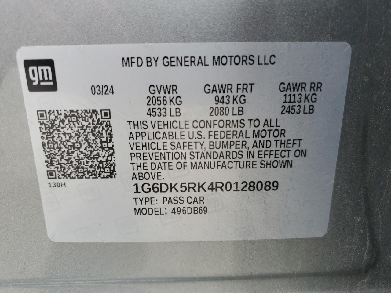 2024 Cadillac Ct4 Luxury + VIN: 1G6DK5RK4R0128089 Lot: 84275315