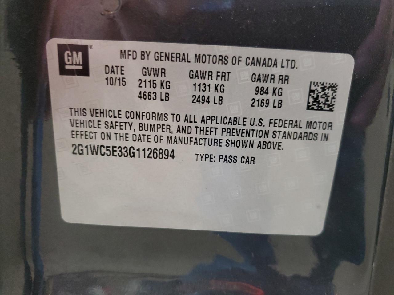 2016 Chevrolet Impala Limited Ltz VIN: 2G1WC5E33G1126894 Lot: 80207675