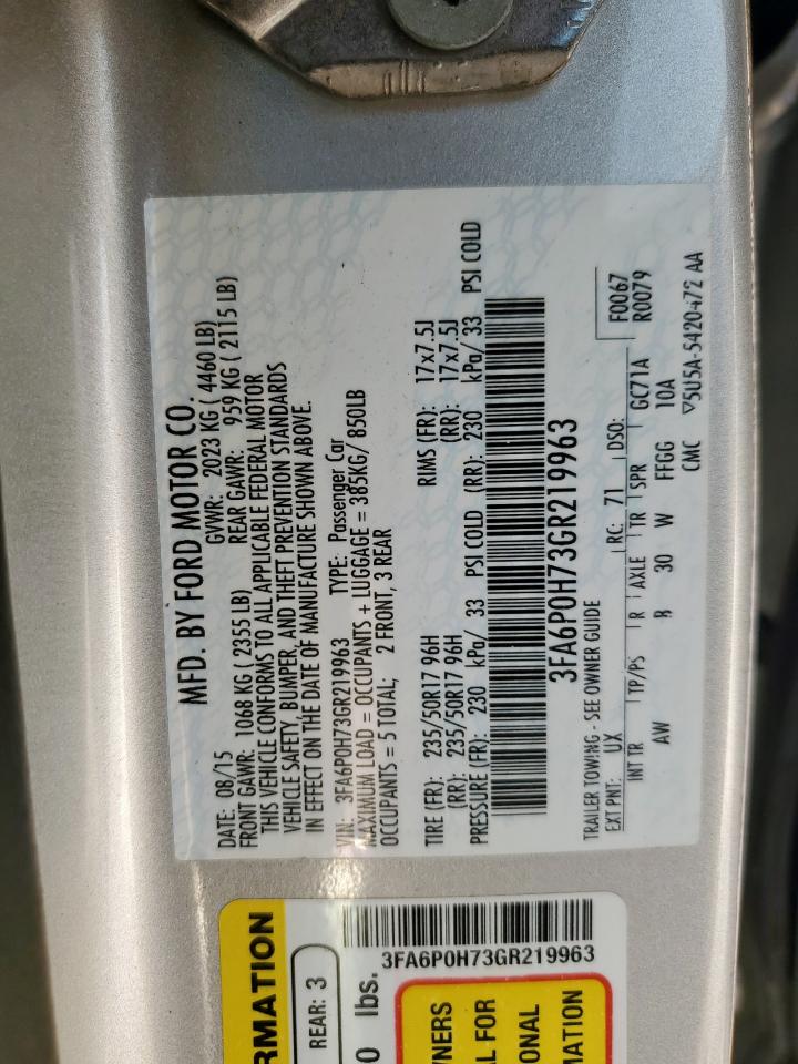 2016 Ford Fusion Se VIN: 3FA6P0H73GR219963 Lot: 84785775