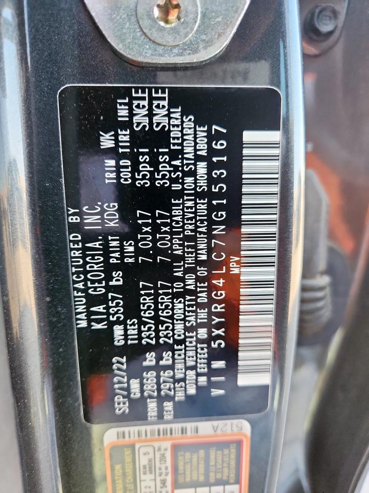 2022 Kia Sorento Lx VIN: 5XYRG4LC7NG153167 Lot: 80471525