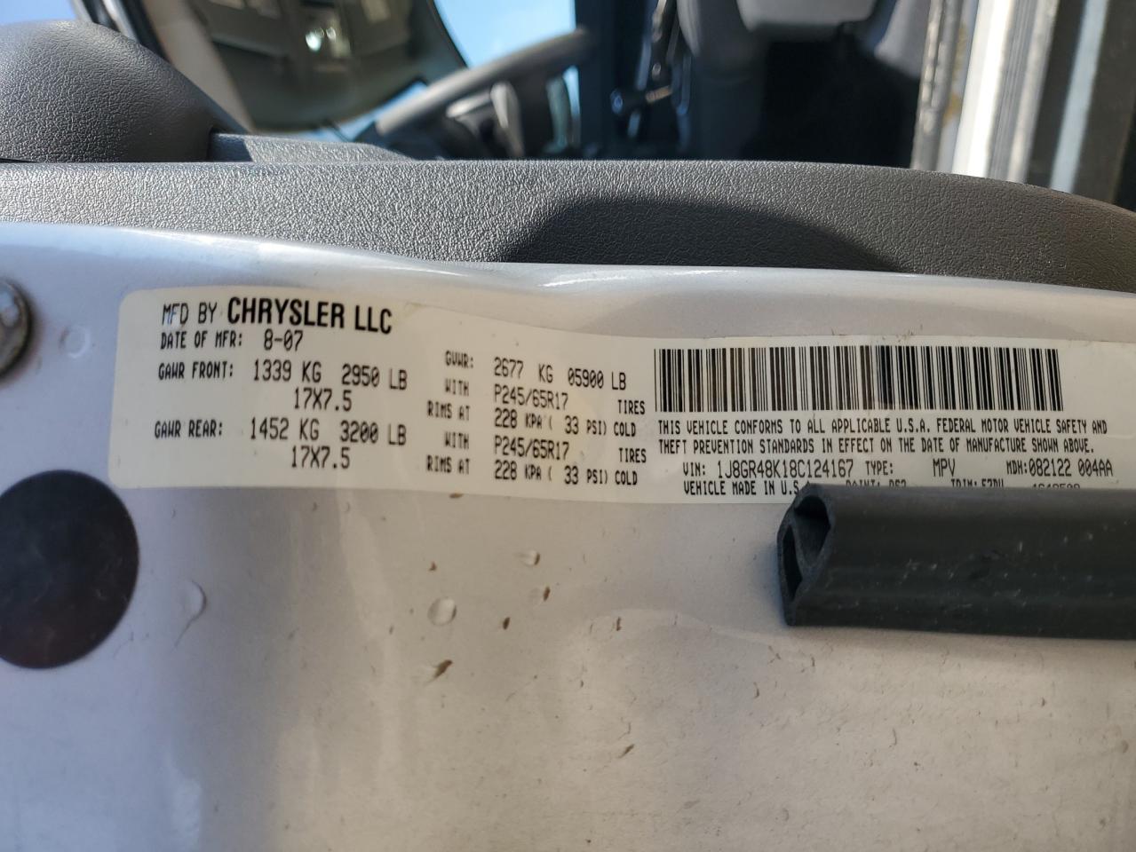 2008 Jeep Grand Cherokee Laredo VIN: 1J8GR48K18C124167 Lot: 71770665