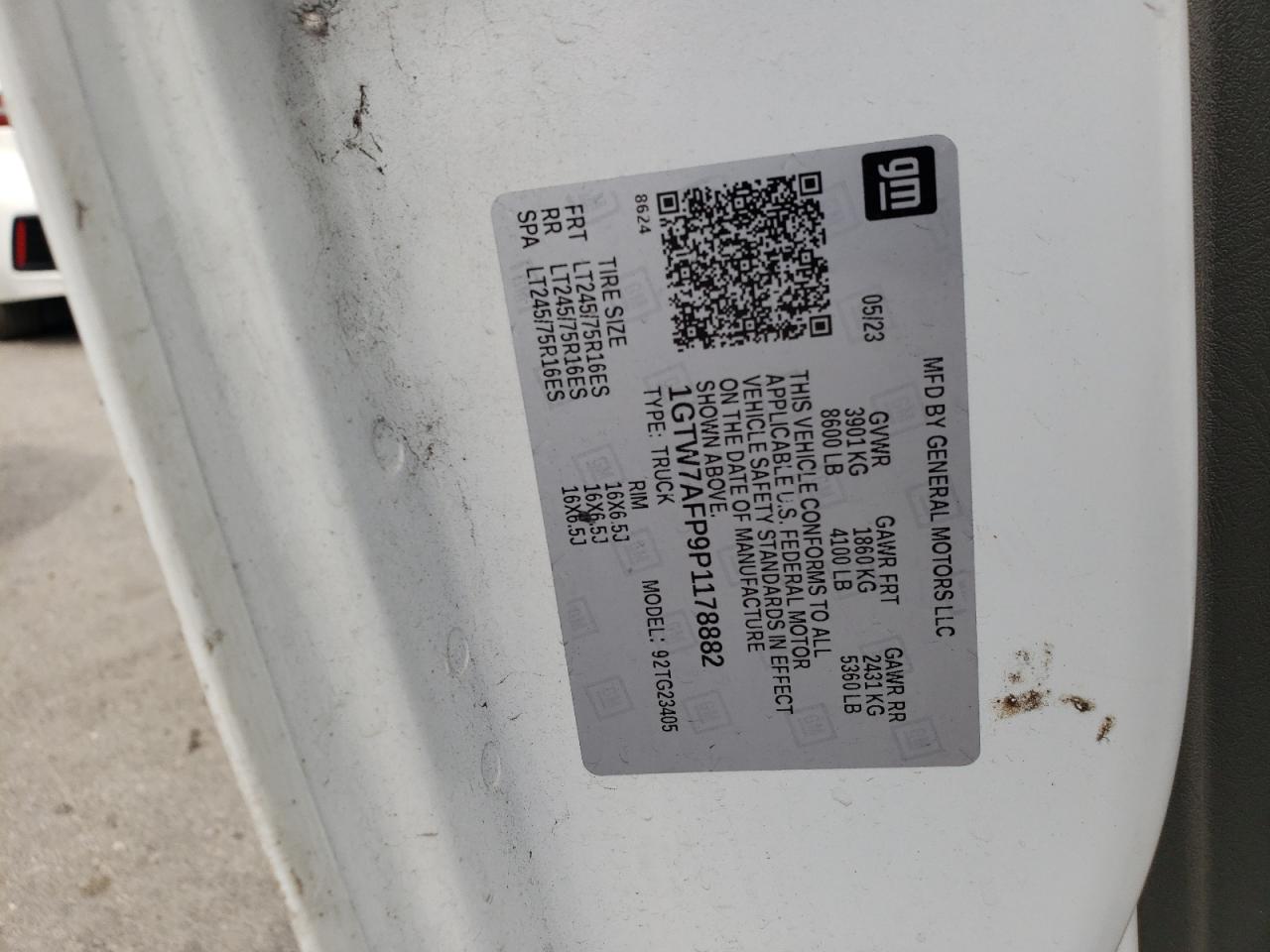 2023 GMC Savana G2500 VIN: 1GTW7AFP9P1178882 Lot: 83825635