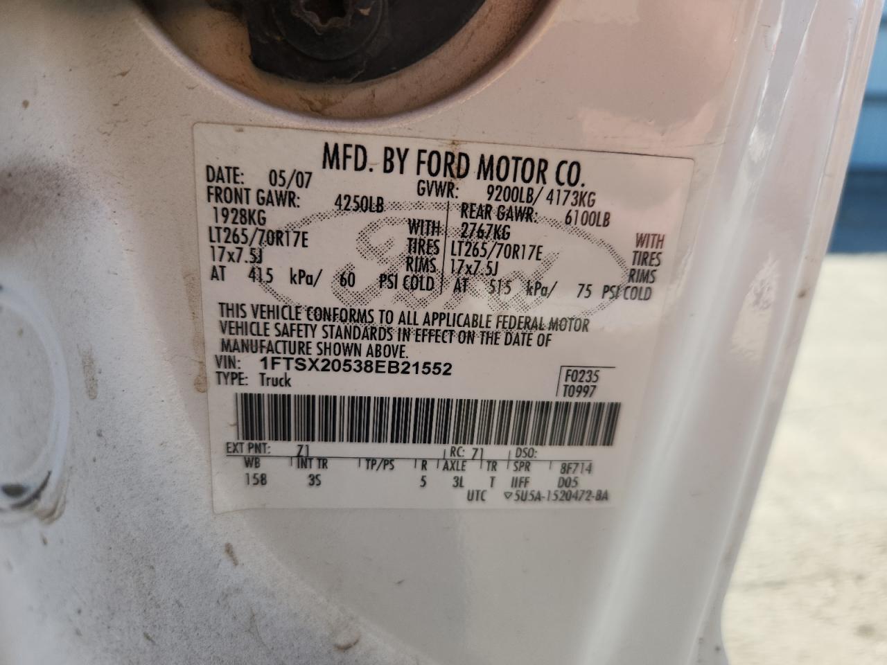 2008 Ford F250 Super Duty VIN: 1FTSX20538EB21552 Lot: 71873455