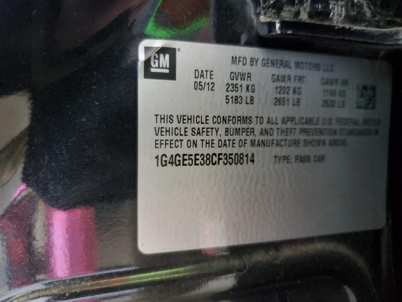 2012 Buick Lacrosse Premium VIN: 1G4GE5E38CF350814 Lot: 81078595