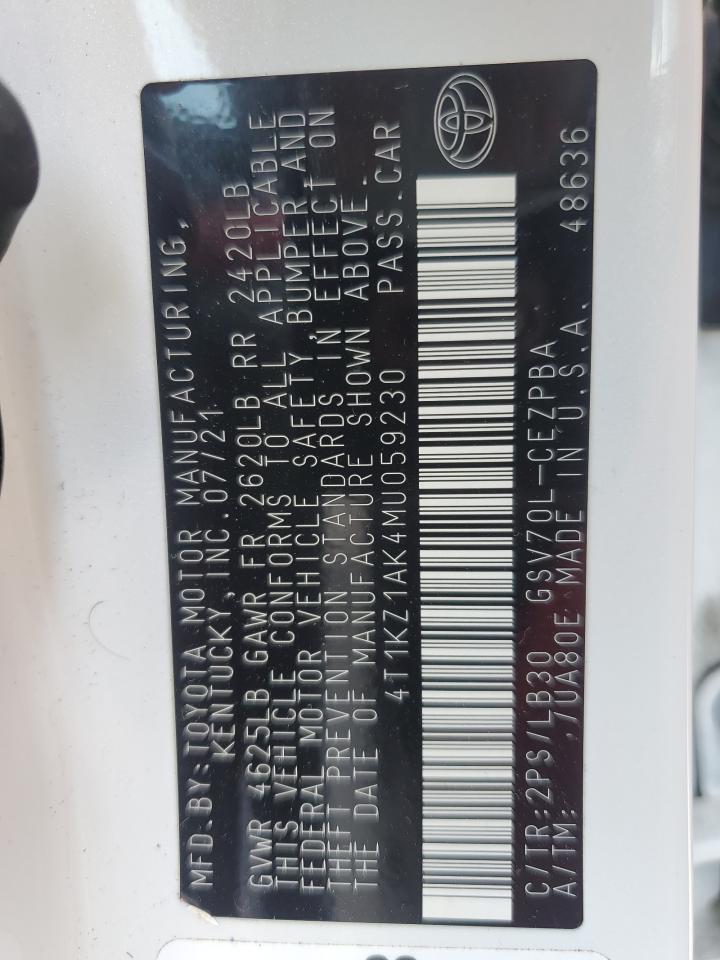 2021 Toyota Camry Trd VIN: 4T1KZ1AK4MU059230 Lot: 81278445