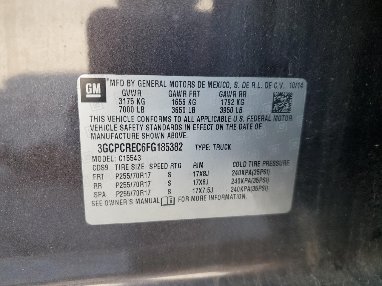 2015 Chevrolet Silverado C1500 Lt VIN: 3GCPCREC6FG185382 Lot: 80558995