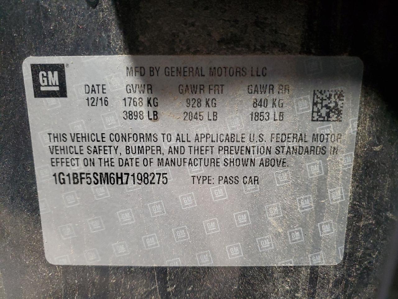 2017 Chevrolet Cruze Premier Auto VIN: 1G1BF5SM6H7198275 Lot: 43436246