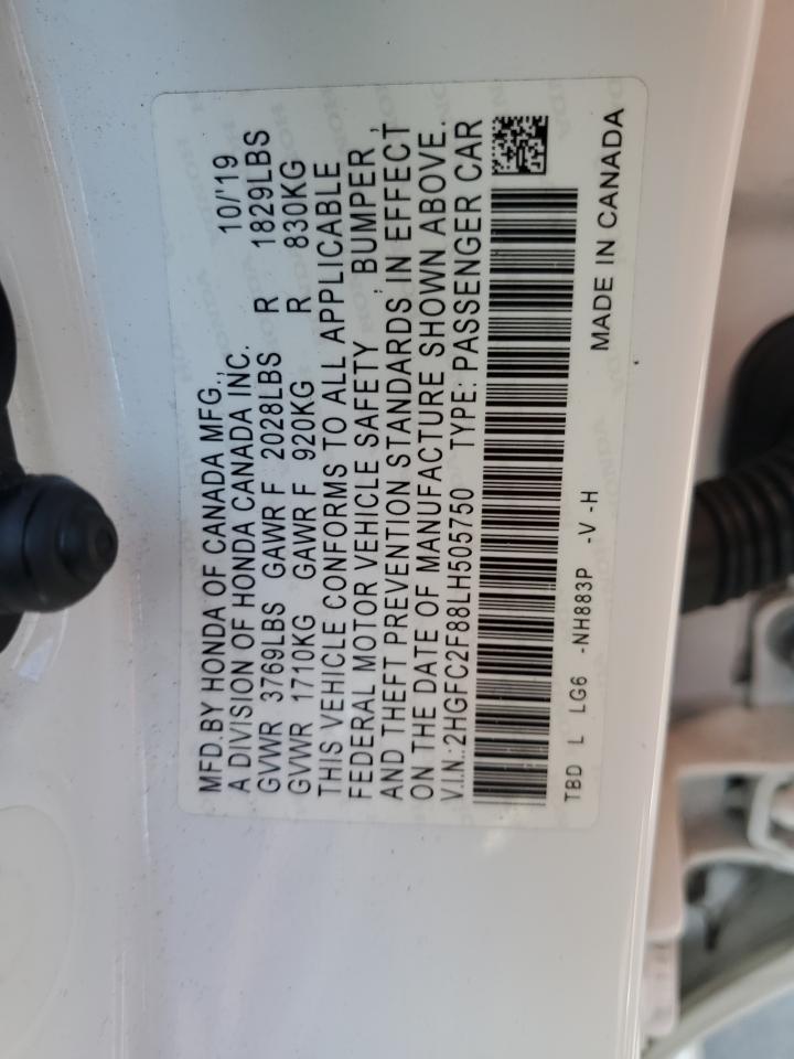 2020 Honda Civic Sport VIN: 2HGFC2F88LH505750 Lot: 80834415