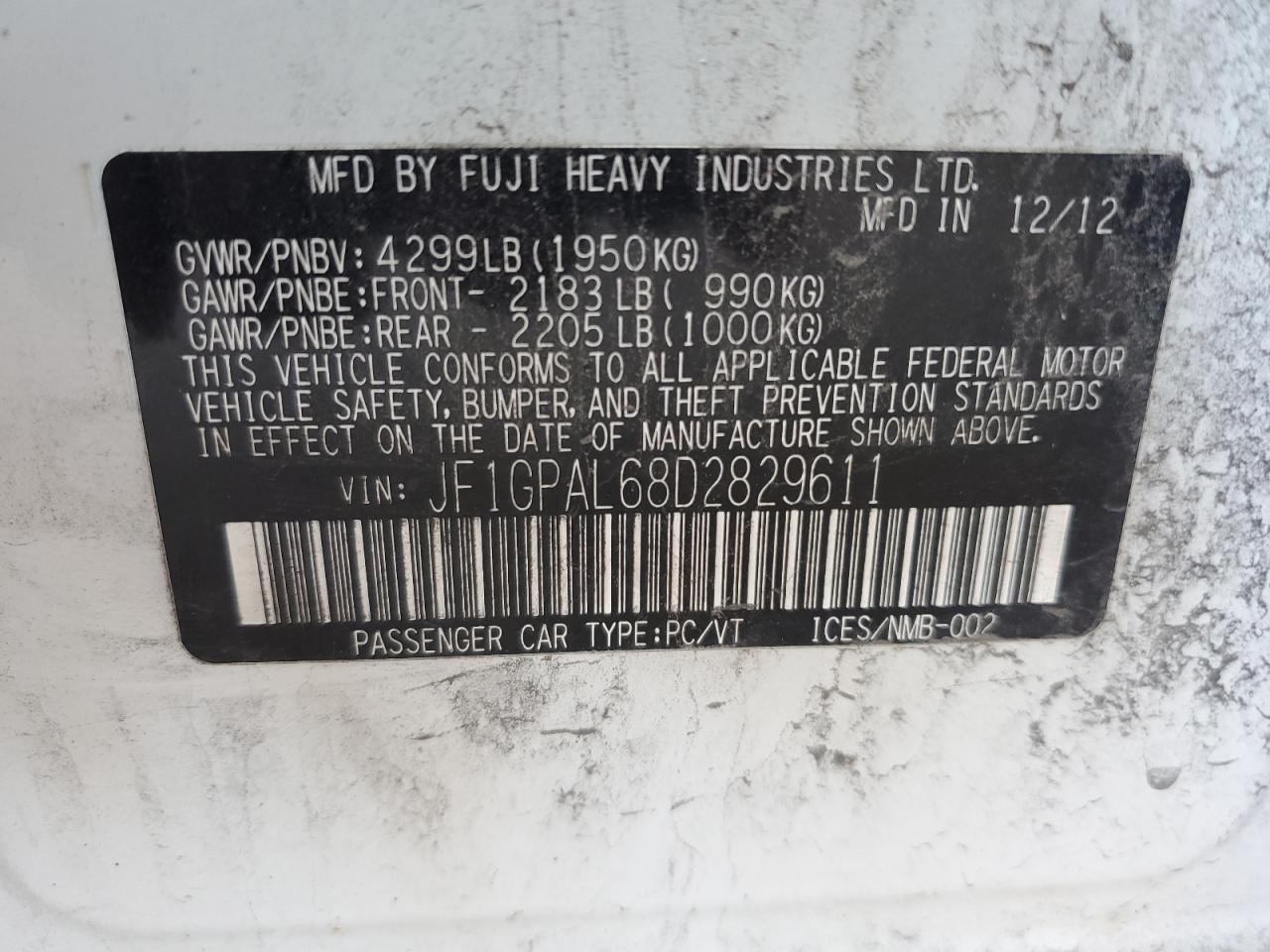 2013 Subaru Impreza Sport Premium VIN: JF1GPAL68D2829611 Lot: 80005635