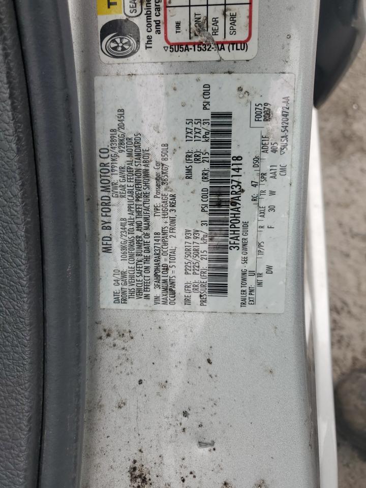 2010 Ford Fusion Se VIN: 3FAHP0HA9AR371418 Lot: 80578245