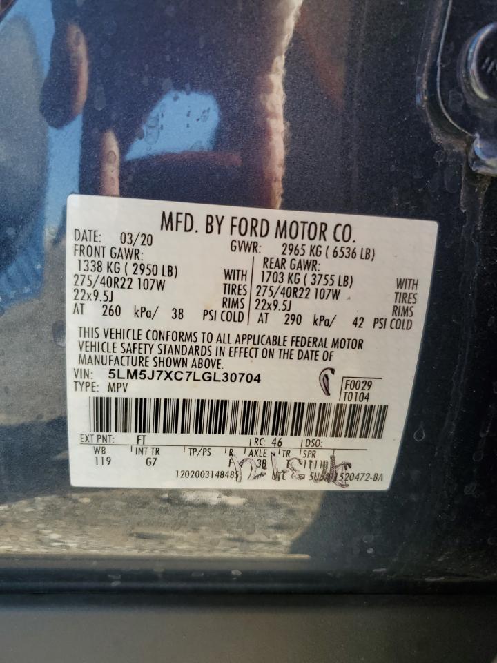 2020 Lincoln Aviator Reserve VIN: 5LM5J7XC7LGL30704 Lot: 81350365