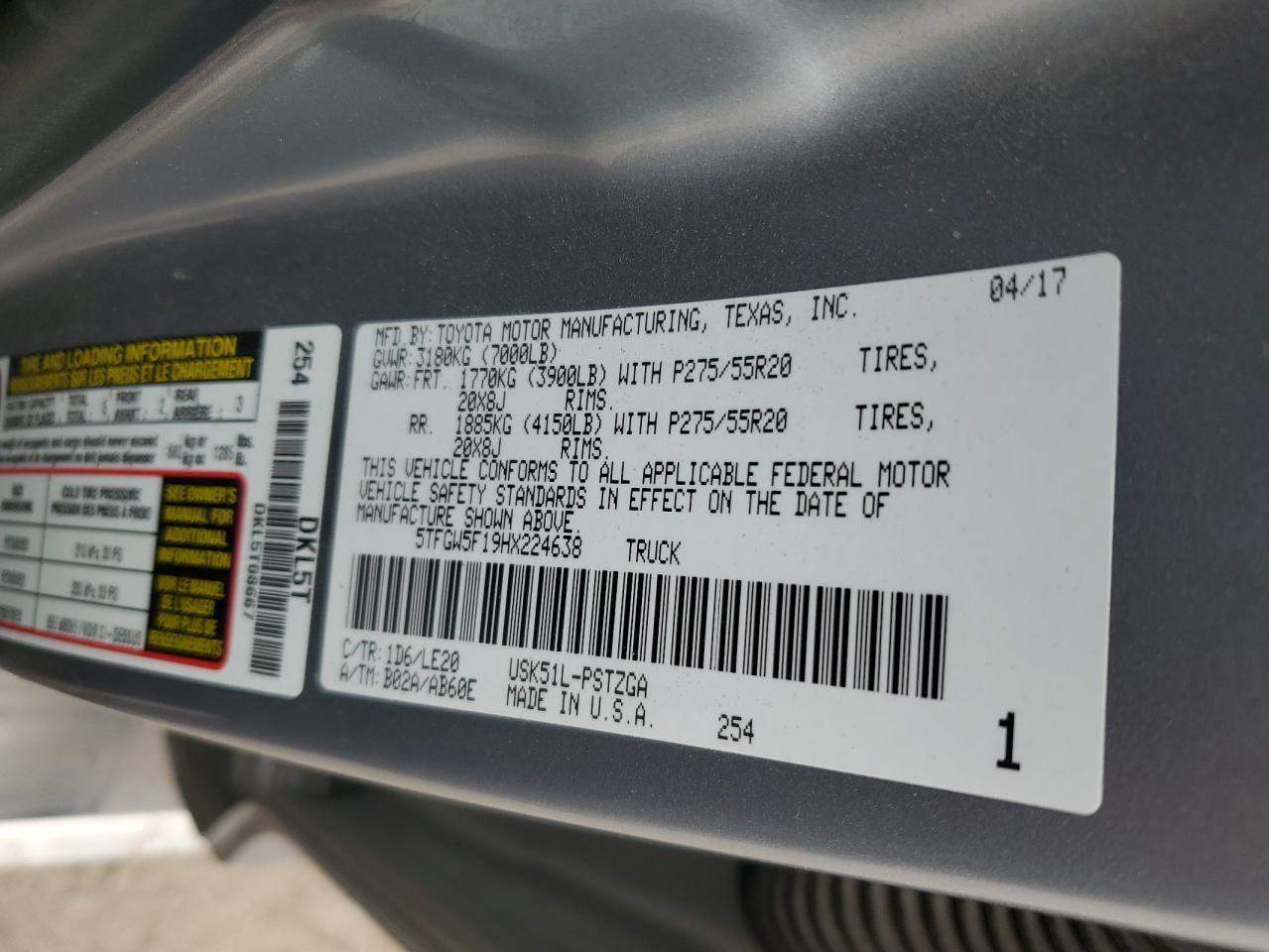 2017 Toyota Tundra Crewmax 1794 VIN: 5TFGW5F19HX224638 Lot: 71719265