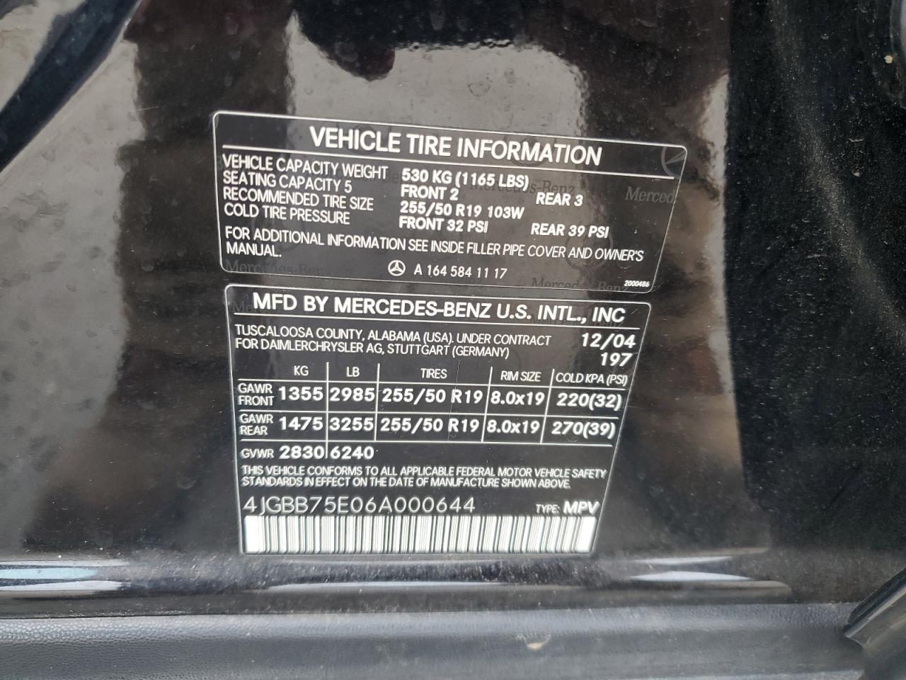 2006 Mercedes-Benz Ml 500 VIN: 4JGBB75E06A000644 Lot: 84557075