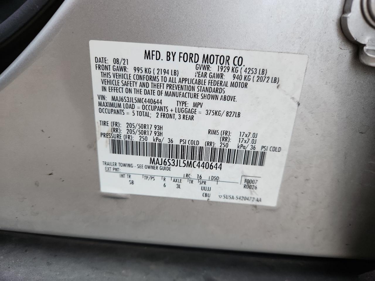 2021 Ford Ecosport Ses VIN: MAJ6S3JL5MC440644 Lot: 80879185