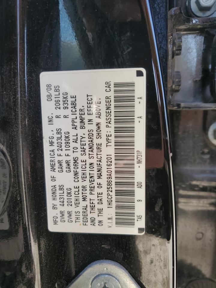 2009 Hond Accord Exl VIN: 1HGCP25869A016201 Lot: 81416965