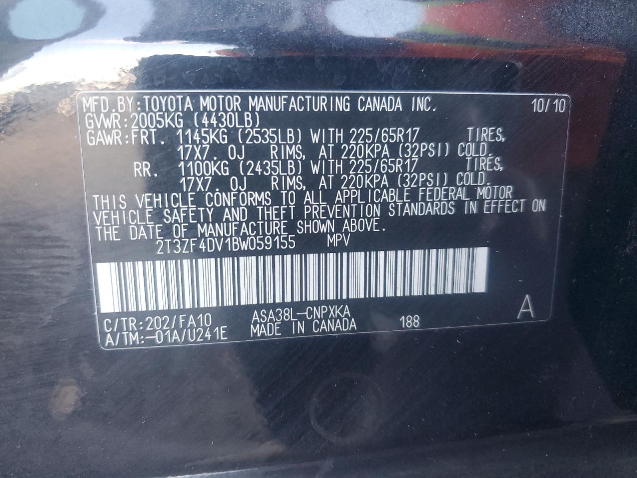 2011 Toyota Rav4 VIN: 2T3ZF4DV1BW059155 Lot: 81873505