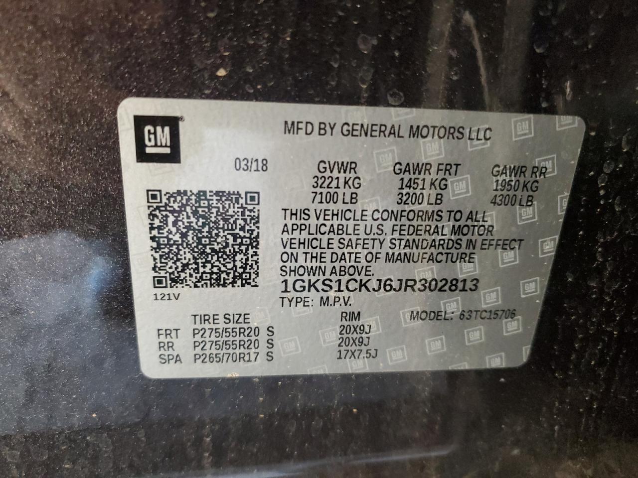 2018 GMC Yukon Denali VIN: 1GKS1CKJ6JR302813 Lot: 81816415