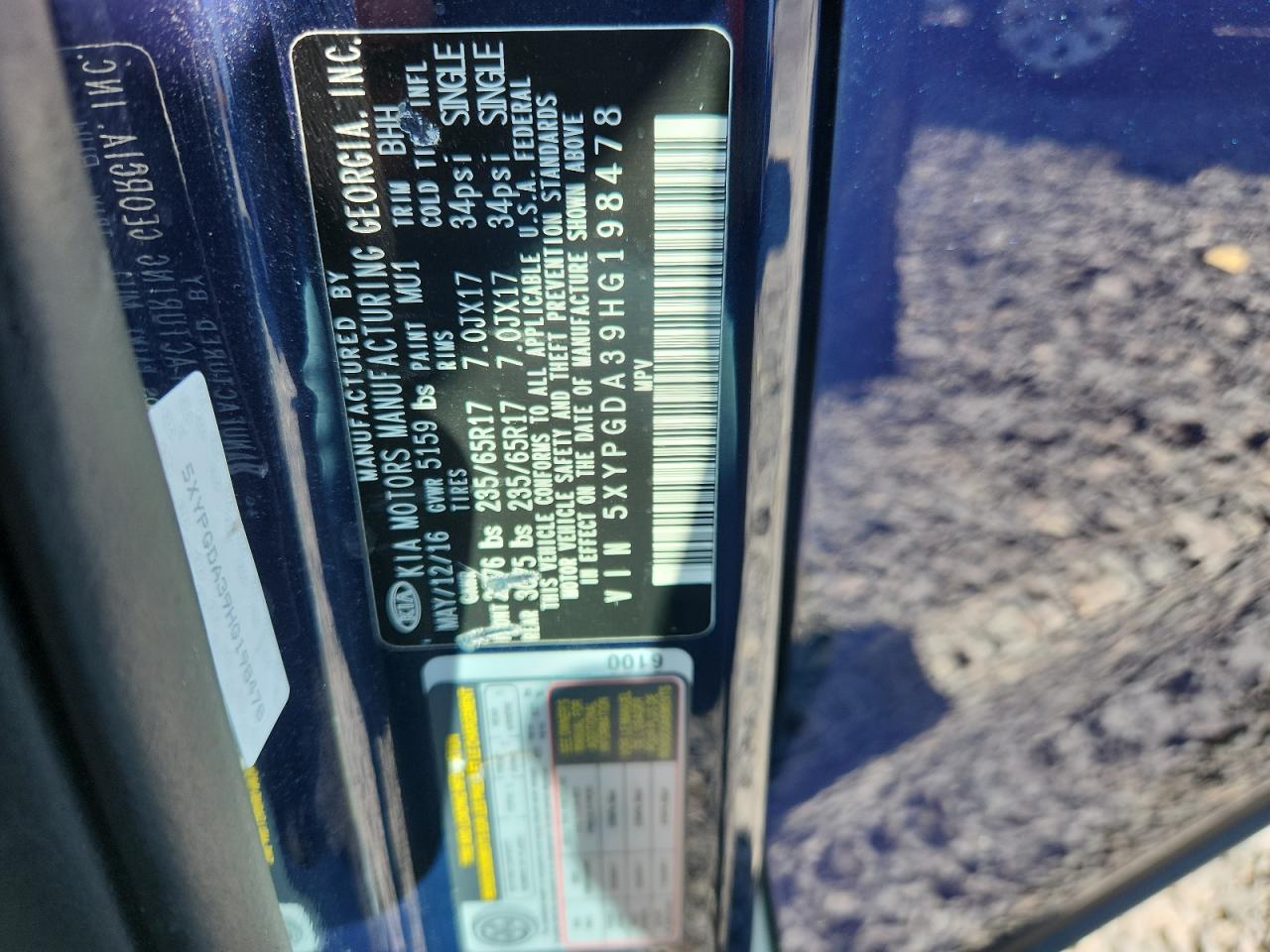 2017 Kia Sorento Lx VIN: 5XYPGDA39HG198478 Lot: 81119545