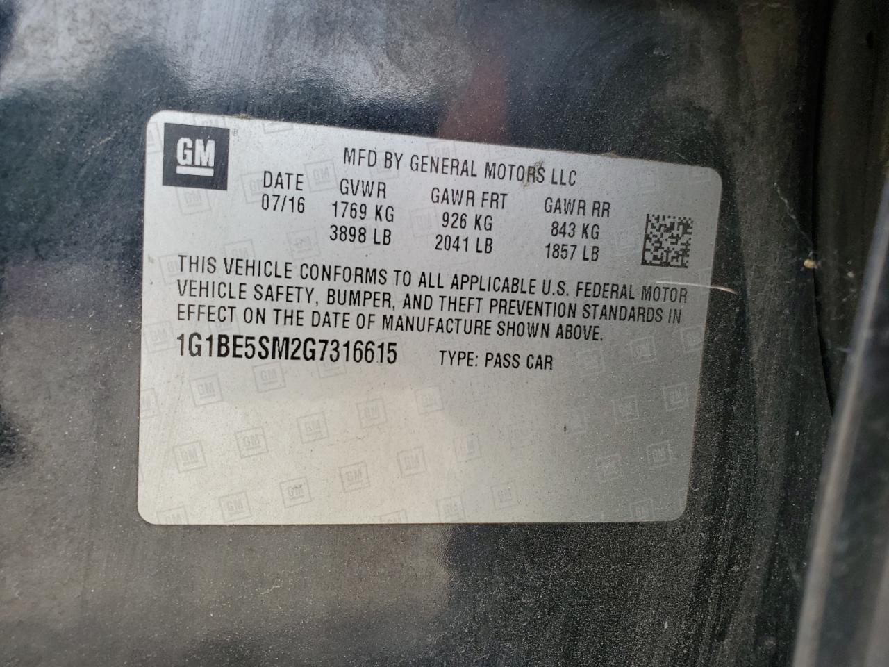 2016 Chevrolet Cruze Lt VIN: 1G1BE5SM2G7316615 Lot: 81650925