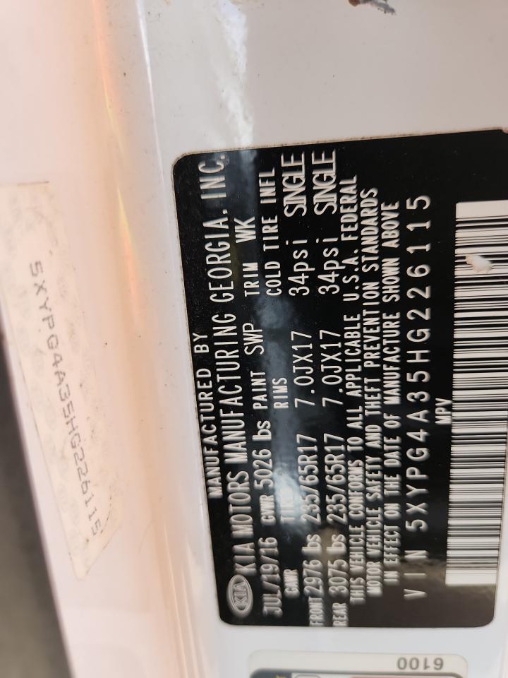 2017 Kia Sorento Lx VIN: 5XYPG4A35HG226115 Lot: 81478915