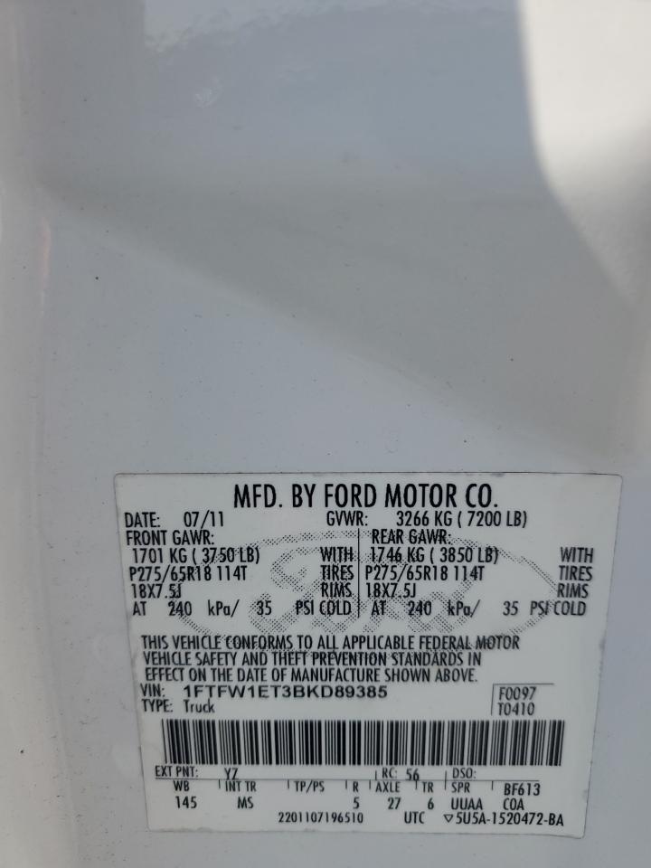 2011 Ford F150 Supercrew VIN: 1FTFW1ET3BKD89385 Lot: 80716925