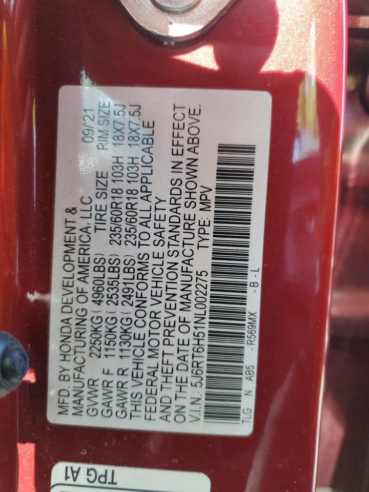 2022 Honda Cr-V Ex VIN: 5J6RT6H51NL002275 Lot: 71971915