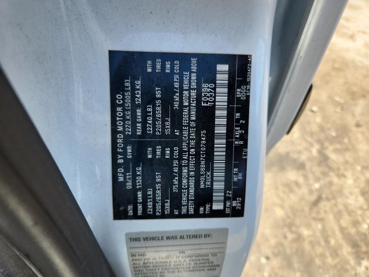 2012 Ford Transit Connect Xlt VIN: NM0LS6BN7CT079475 Lot: 81305625