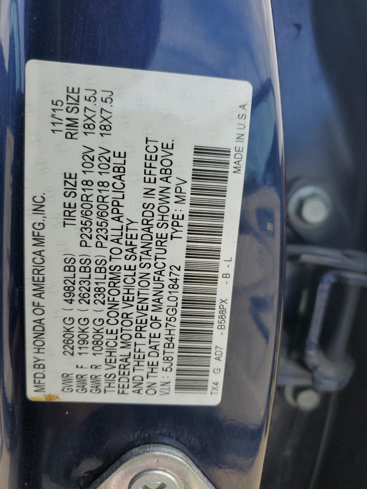 2016 Acura Rdx Advance VIN: 5J8TB4H75GL018472 Lot: 80558915