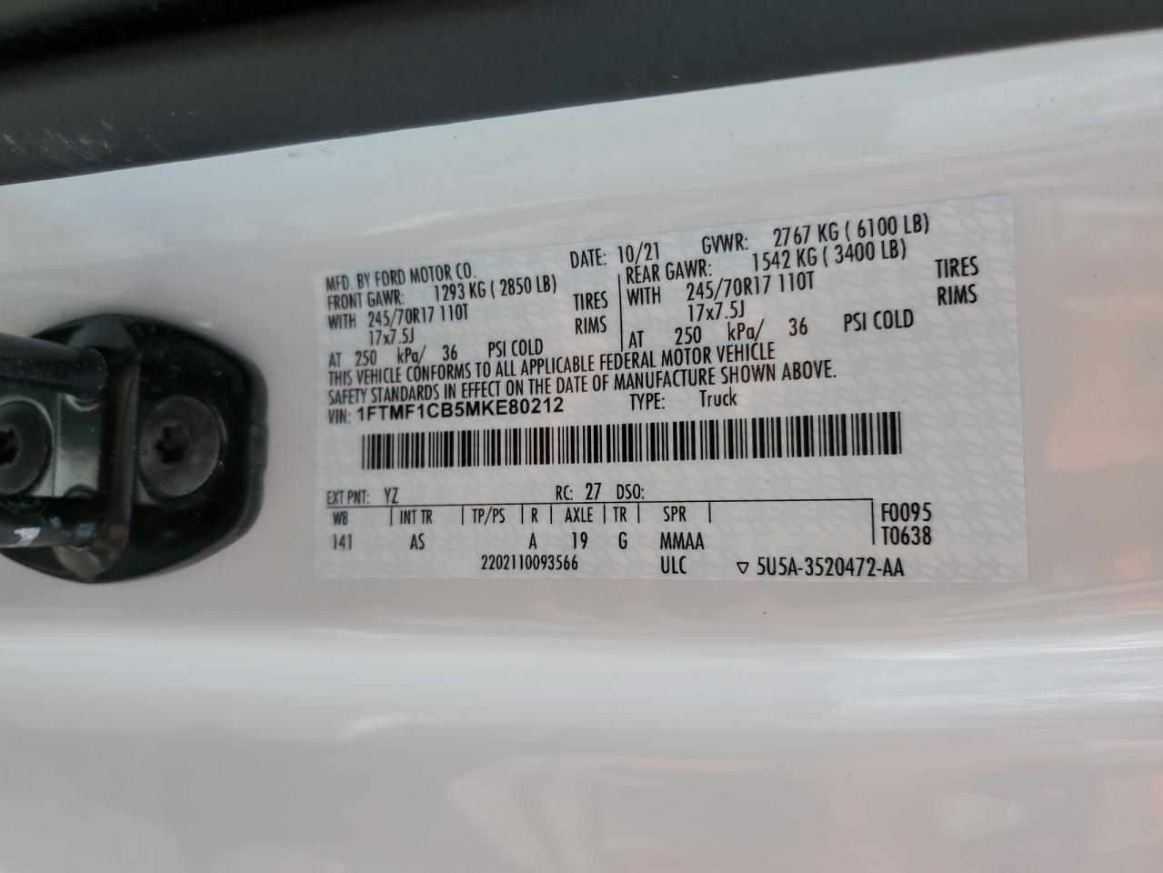 2021 Ford F150 VIN: 1FTMF1CB5MKE80212 Lot: 80472815