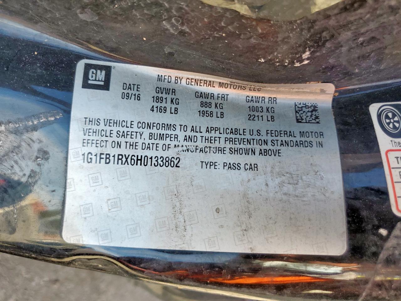 2017 Chevrolet Camaro Lt VIN: 1G1FB1RX6H0133862 Lot: 81654675