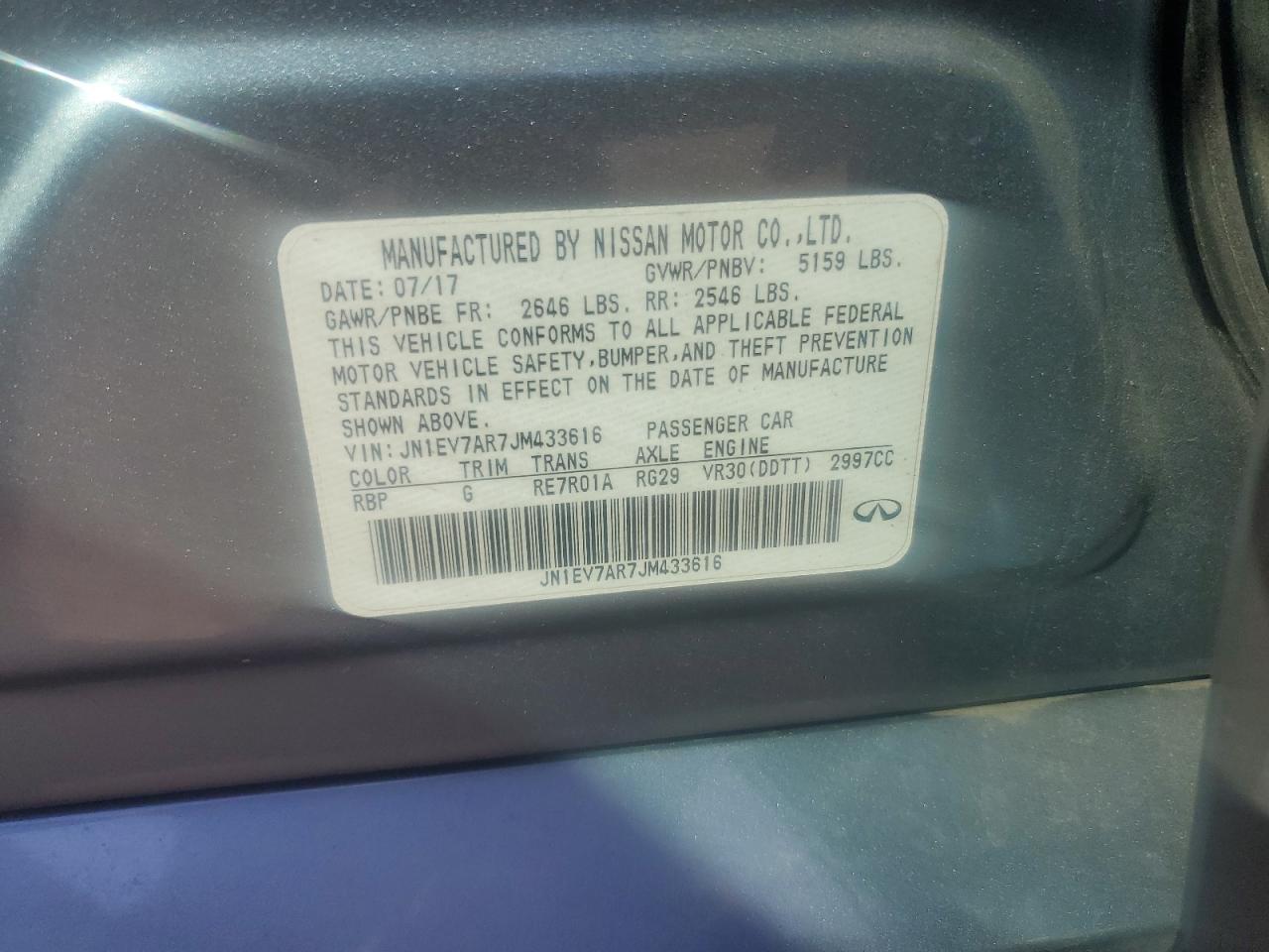 2018 Infiniti Q50 Luxe VIN: JN1EV7AR7JM433616 Lot: 81926045