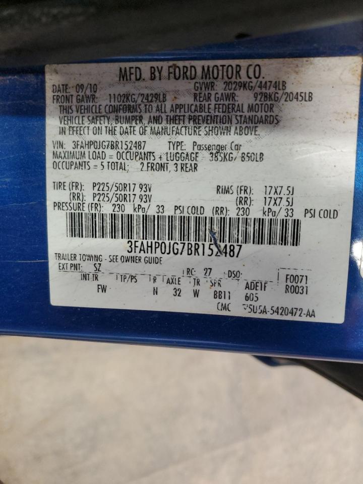 2011 Ford Fusion Sel VIN: 3FAHP0JG7BR152487 Lot: 70890565