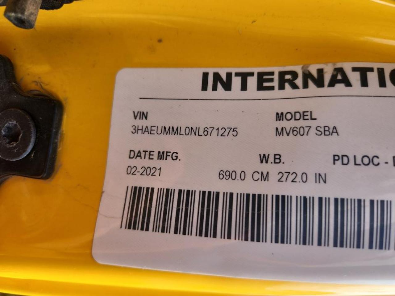 2022 International Mv607 VIN: 3HAEUMML0NL671275 Lot: 85192255